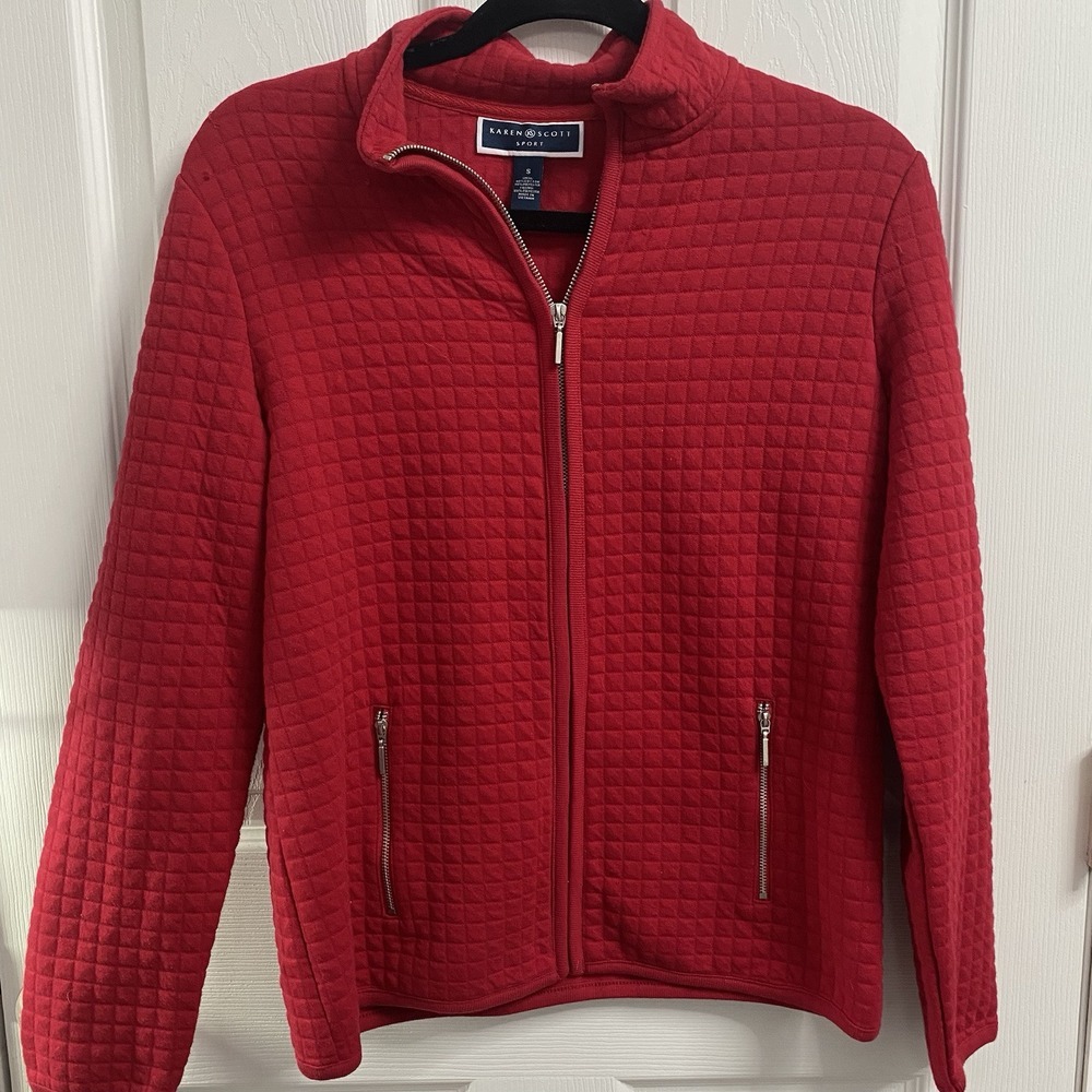 Karen Scott Women's Sweater Jacket‎ Red Long Sleeve Full Zip pocket Solid Size S